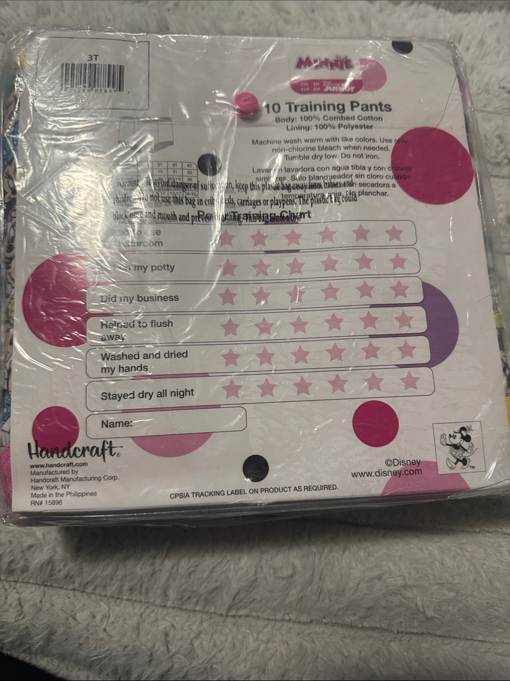 Disney 3T  Minnie Mouse Training Pants 10pk- Pink, Purple, White, Green, Yellow - Picture 3 of 4